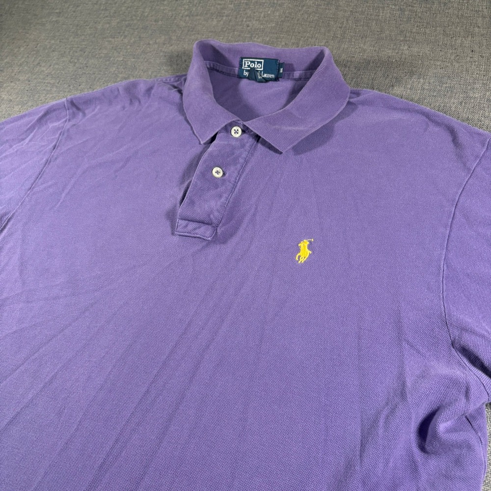 Polo Ralph Lauren Polo Shirt Mens XL Purple Short Sleeve Yellow Pony Logo